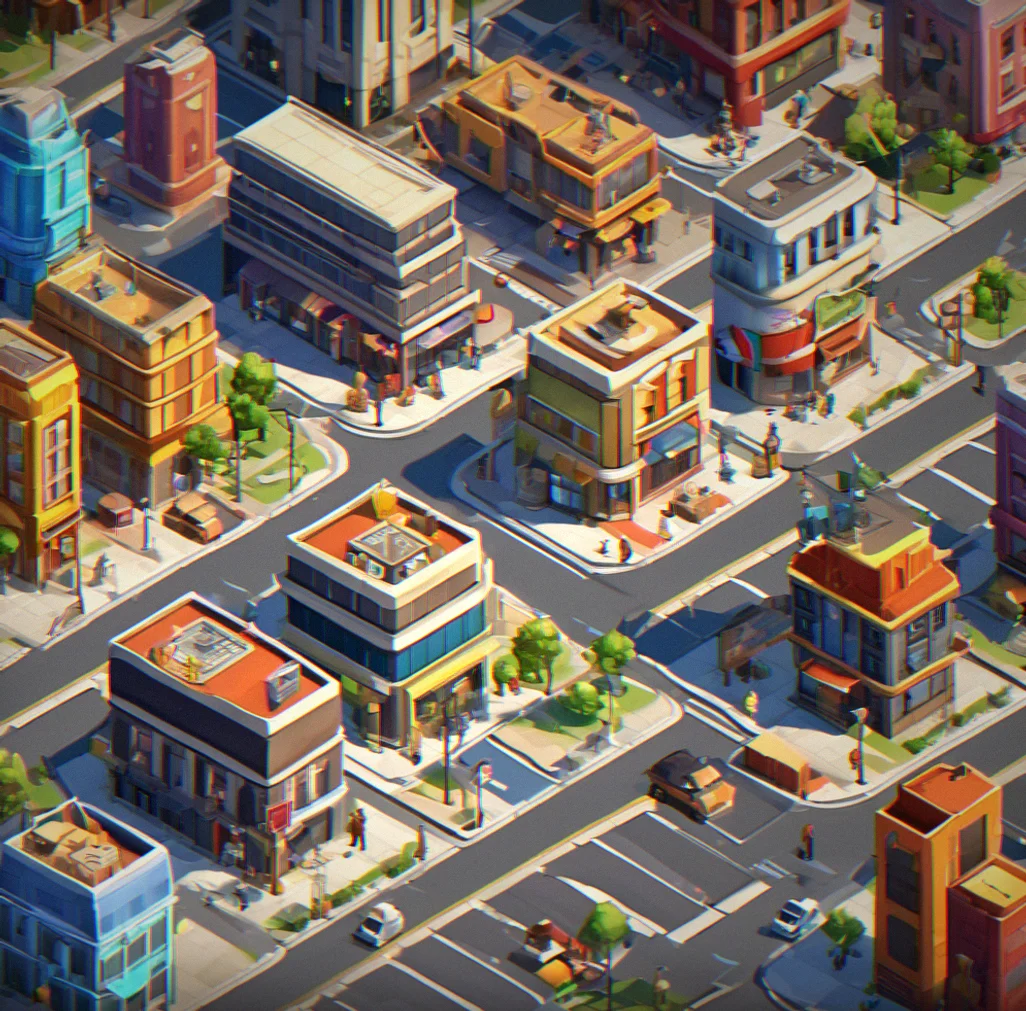 Downtown district showcasing diverse architectural styles from modern to art deco coexisting harmoniously
