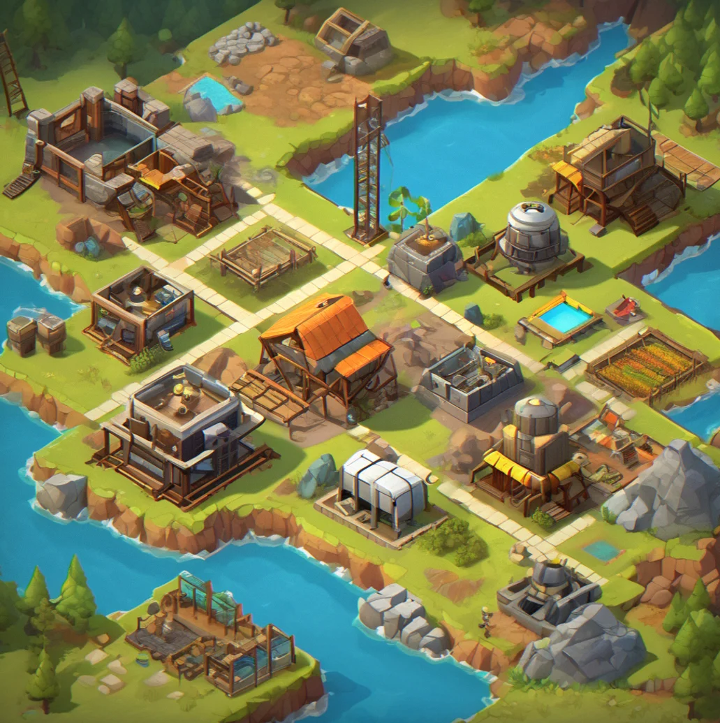 Map showing resource depletion zones with a dwindling ore supply indicator and remaining buildable land