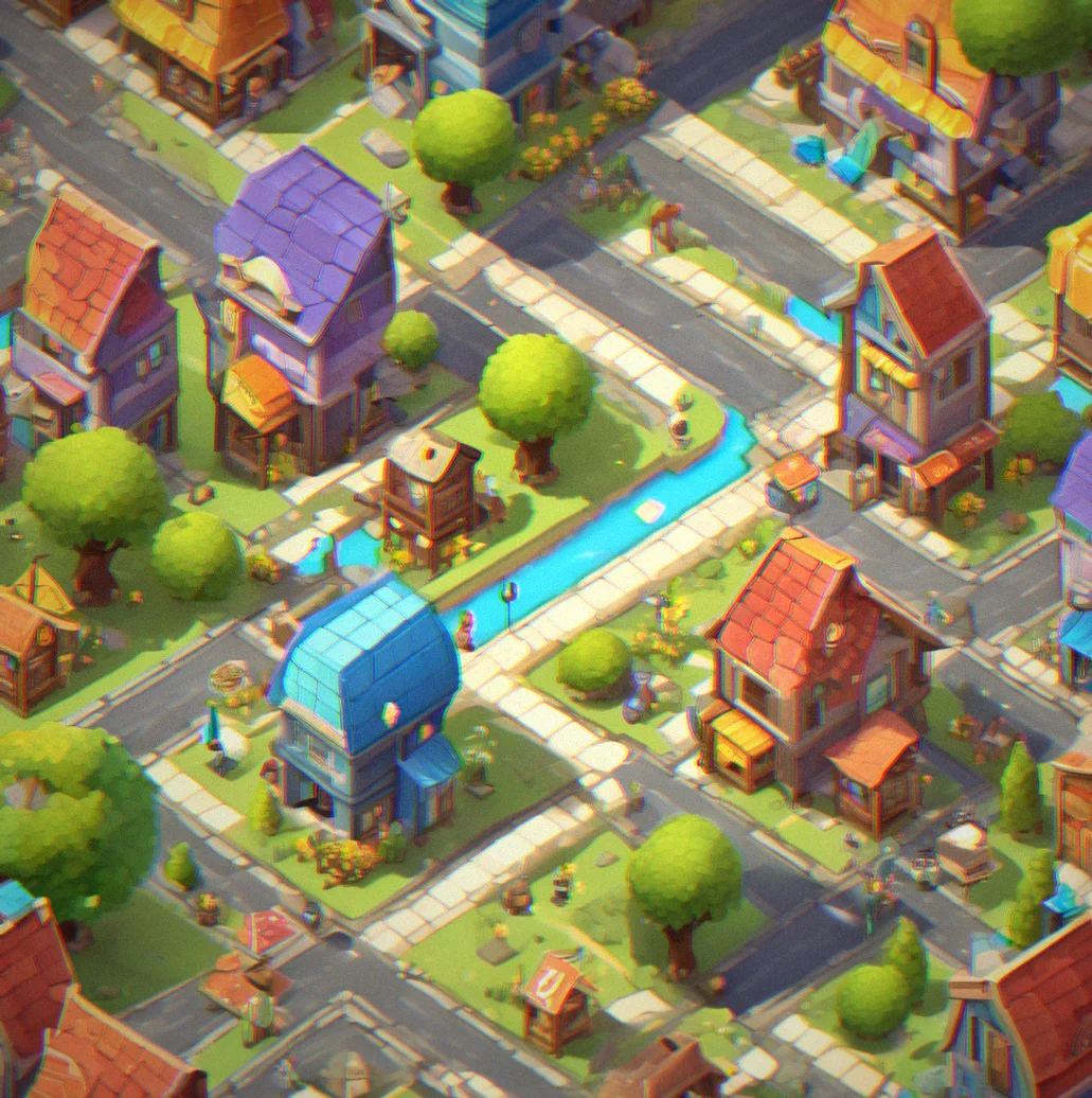 Overhead view of a city laid out with different zonnes balanced across the map